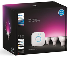 PHILIPS Hue White & Col. Amb. GU10 Dreierpack inkl. Bridge Starter Set für 79€ (Vergleich: 129,99€)
