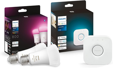 Philips Hue White and Col. Amb. E27 2-er Pack 800lm inkl. Hue Bridge für 69,99€