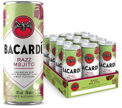 12 x BACARDÍ Razz Mojito (Cocktail in der Dose, Rum, Himbeeren, Minze und Limette, 10% vol., 25 cl/250 ml) für 27,07€ (Vergleich: 33,48€)