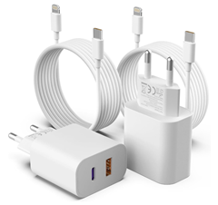 Apple MFI zertifiziertes 20 Watt Schnellladegerät mit USB-C/USB-A und Ladekabel im Doppelpack für 10,49€