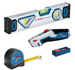 Bosch Professional Handwerkzeug-Set 13-teilig (Universalmesser inkl. 10 Ersatzklingen, Maßband Wasserwaage) für 33,91€ (Vergleich: 47,88€)