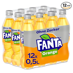 12 x 0,5l Fanta Zero Orange – fruchtig-spritzige Limonade mit klassisichem Orangen-Geschmack – ohne Zucker und ohne Kalorien für 6,40€ = 53 Cent pro Flasche