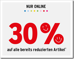 Ernsting´s Family: 30% Rabatt auf alle bereits reduzierten Artikel