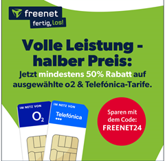 50% Rabatt auf ausgewählte o2 % Telefonica-Tarife – alle monatlich kündbar, so z.B. 70GB für 19,99€/Monat