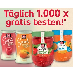 Schwartau Extra oder Samt mit weniger Zucker Dank Erstattung kostenlos testen