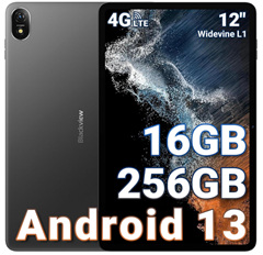 Blackview Tab18 Top Tablet 12 Zoll [2024] (16GB RAM +256GB ROM(1TB TF), Android 13, Helio G99 Octa-Core, 8800mAh Akku 33W, 2.4K Display, 16MP+8MP, 4G LTE+5G WiFi) für 249,99€