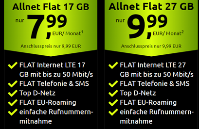 Crash Tarife: 17GB LTE Daten und Allnet Flat (inkl. SMS) für 7,99€/Monat oder 27GB für 9,99€/Monat