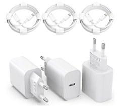 3er Pack USB-C 25W Schnellladegeräte inkl. 3 Kabel USB-C auf Lightning (Apple MFi zertifiziert) für 9,99€