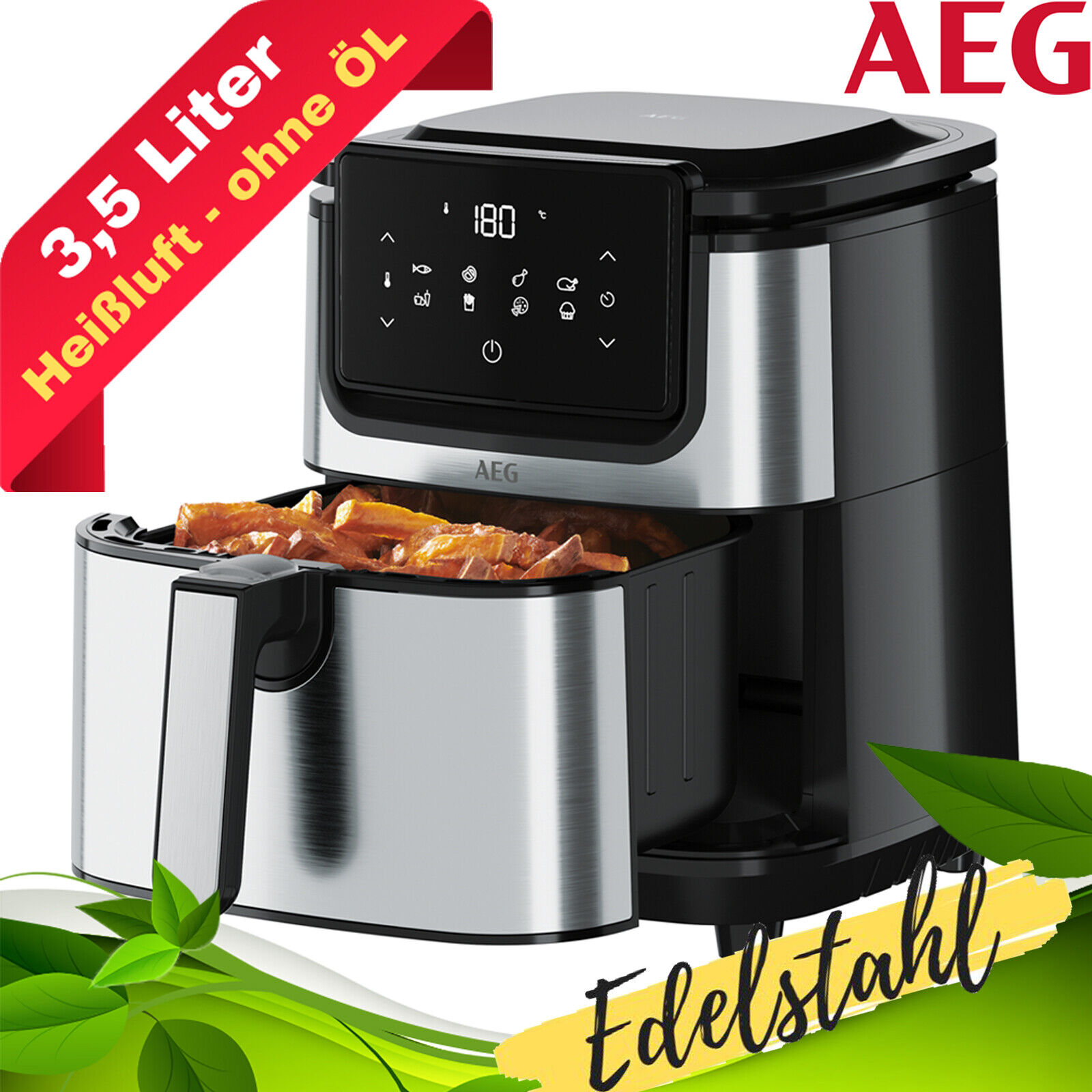 3,5 Liter Heißluftfritteuse AEG AF6-1-4ST mit Touch-Display für 69,99€ (Vergleich: 89€)