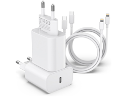 Doppelpack USB-C 25W Schnellladegerät inkl. 2 Kabel USB-C auf Lightning (Apple MFi zertifiziert) für 7,99€