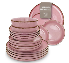 PURE LIVING INTERIOR DESIGN Steingut Geschirrset Rustic (24-teilig, für 6 Personen) rosa für 49,95€ (Vergleich: 99,95€)