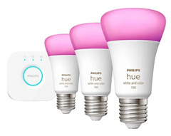 PHILIPS Hue White und Col. Amb. E27 LED 3-er Starter Set inkl. Hue Bridge für 89,99€ (Vergleich: 118,10€)