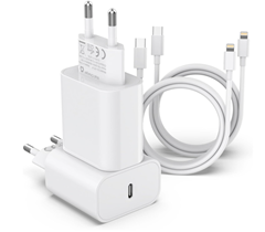 Doppelpack USB-C 25W Schnellladegerät inkl. 2 Kabel USB-C auf Lightning (Apple MFi zertifiziert) für 7,99€