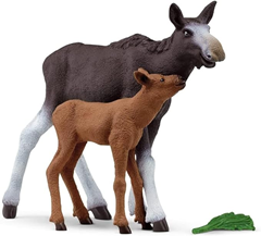 schleich 42603 Elchkuh mit Kalb (NatGeo), für Kinder ab 3+ Jahren für 6€