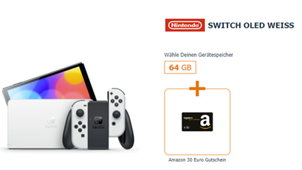 Nintendo Switch OLED Weiss mit 30€ Amazon.de Gutschein für 1€ mit Otelo 30GB LTE, SMS und Sprachflat für 19,99€/Monat + 50€ Wechselbonus