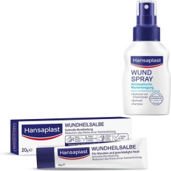 Hansaplast Wundspray (50 ml), zur antiseptischen Wundreinigung oder Hansaplast Wundheilsalbe (20 g) für je 2,87€