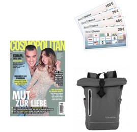 6 Monate COSMOPOLITAN lesen + 20 € Best-Choice-Gutschein + GRATIS TRAVELITE Rucksack Roll Up Plane (Vergleich: 25,56€) für 23,75€