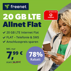20GB LTE Daten mit Allnet-/SMS-Flat im Vodafone Netz für 7,99€ im Monat