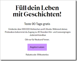 BookBeat: Hörbücher 90 Tage (40 Std.) gratis anhören
