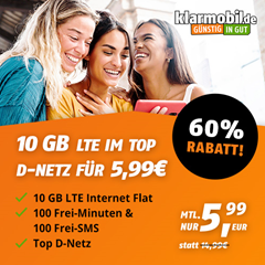10GB LTE Daten, 100 Freiminuten und 100 Frei-SMS im Vodafone Netz für 5,99€/Monat – keine Anschlussgebühr