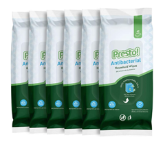 Amazon-Marke: Presto! Biologisch abbaubare antibakterielle Mehrzwecktücher für den Haushalt, 252 Wischtücher (42 Wischtücher x 6 Packungen) für 5,09€