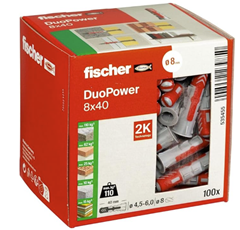 100 Stück fischer DuoPower 8 x 40 Universaldübel für 5,59€ (Vergleich: 9,56€)
