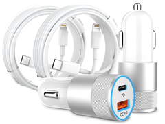 [MFi Zertifiziert] 48W Kfz Ladegerät Zigarettenanzünder USB-C Adapter mit 1m lightning Kabel für 5,99€