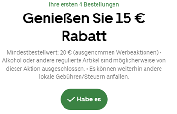 [Top] Für Uber Eats Neukunden: 4 x 15€ Rabatt (bei 20€ Mindestbestellwert)