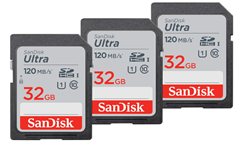 3er Pack SanDisk Ultra 32GB SDHC Memory Card für 17,99€ (Vergleich: 22,89€)