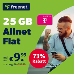 25GB Telekom LTE Daten (bis 25Mbit/s) mit SMS und Sprachflat für 9,99€ im Monat