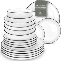 Pure Living Geschirrset 6 Personen Scandi Style – Premium Porzellan weiß 24 Teile für 49,90€