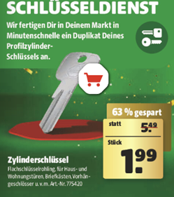 Zylinder-Ersatzschlüssel für nur 1,99€ bei hagebau