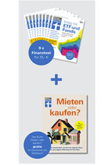 9 Ausgaben Finanztest für 35 € inkl. Buch „Mieten oder kaufen?“ und Notizbuch