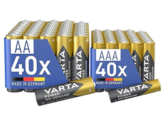 VARTA Batterien Mischpack 80 Stück, AA 40 Stück + AAA 40 Stück, Power on Demand, Alkaline, Vorratspack für 26,99€