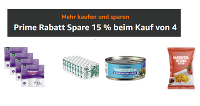 [für Prime Mitglieder] Amazon: 15% Rabatt beim Kauf von 4 Produkten des täglichen Bedarfs