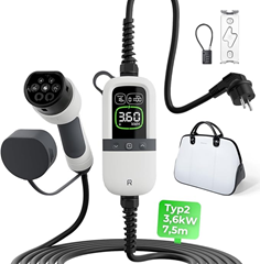 RHEIDON TECH Typ 2 tragbares Auto Ladegerät mit Schuko Stecker, E-Auto Ladekabel 3,6kW, 7,5m, IP65, LED Digitalanzeige für 179€