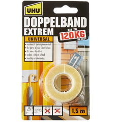 UHU Doppelband Extrem, Extrem hohe Klebekraft von 120 kg/ Rolle, 1,5 m x 19 mm für 4,59€