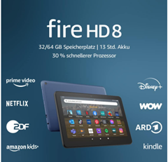 Amazon Fire HD 8 Tablet (2022) 64GB mit Werbung für 74,99€ (Vergleich: 93,95€)
