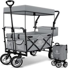 KESSER® Bollerwagen faltbar GT9000 mit Dach Handwagen Transportwagen | inkl. 2X 3-Punkt Gurtsystem| klappbar | Vollgummi-Reifen | bis 80 kg für 119,80€ (VG: 149,80€)