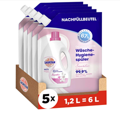 5 x 1,2L Sagrotan Wäsche-Hygienespüler Sensitiv Nachfüller für 9,59€