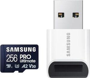 Samsung PRO Ultimate microSD-Karte + USB-Kartenleser, 256 GB, Für Smartphones, Drohne und Action-Cam für 27,99€