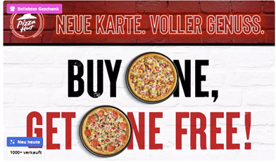 Gutschein: 2-für-1 Pizza-Angebot auf alle Teigsorten und Beläge bei Pizza Hut für 0,75€