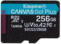 Kingston Canvas Go! Plus microSD Speicherkarte (Klasse 10, UHS-I 256GB microSDXC, 170R A2 U3 V30, ohne Adapter) für 17,99€ (Vergleich: 25,28€)