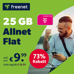 25GB Telekom LTE Daten (bis 25Mbit/s) mit SMS und Sprachflat für 9,99€ im Monat (für 11,99€ mit 5G)