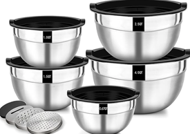 Wildone Salatschüssel 5er Set, 5 x Edelstahl Schüssel in verschiedenen Größen mit luftdichtem Deckel für 19,99€