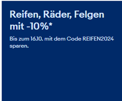 eBay: 10% Rabatt auf Reifen, Felgen und mehr