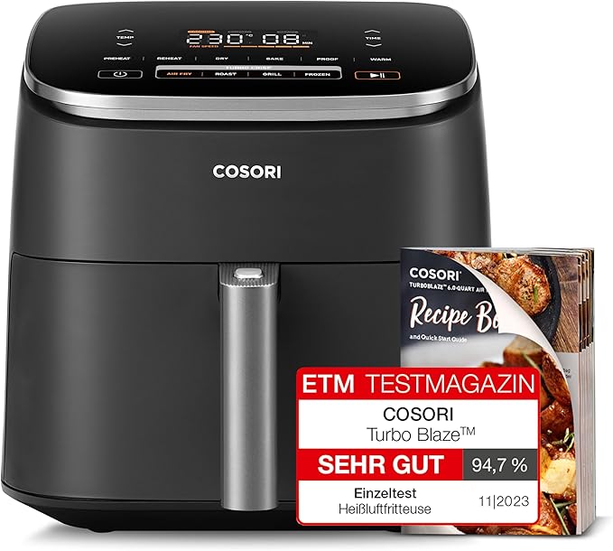 [Prime Day] COSORI Heißluftfritteuse Airfryer, 9-in-1 Turboblaze Air Fryer XXL 6L, DC Motor mit 5 Geschwindigkeitsstufen für 129,99€