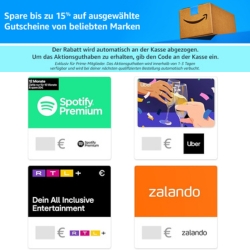 [Prime] Amazon: 15% Rabatt auf ausgewählte Gutscheine beliebter Marken