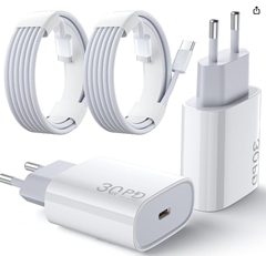 2 x 30W USB C Ladegerät für iPhone etc. mit 2 x USB C geflochtenes Kabel für 11,99€