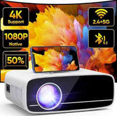 Beamer/Projektor 5G WiFi, Bluetooth mit 50% Zoom (kompatibel mit FireTV Stick etc.) für 59,19€